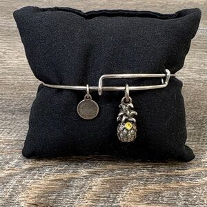 Alex and Ani Pineapple Charm Bangle – Silver Tone – Yellow Crystal